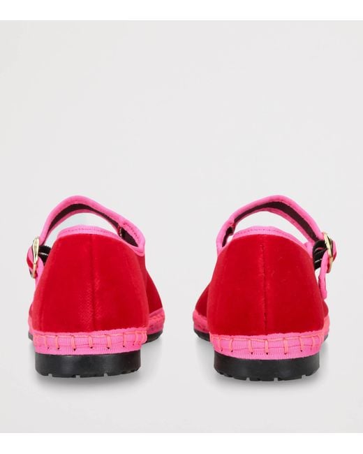 Flabelus Red Velvet Aurelie Mary Jane Flats