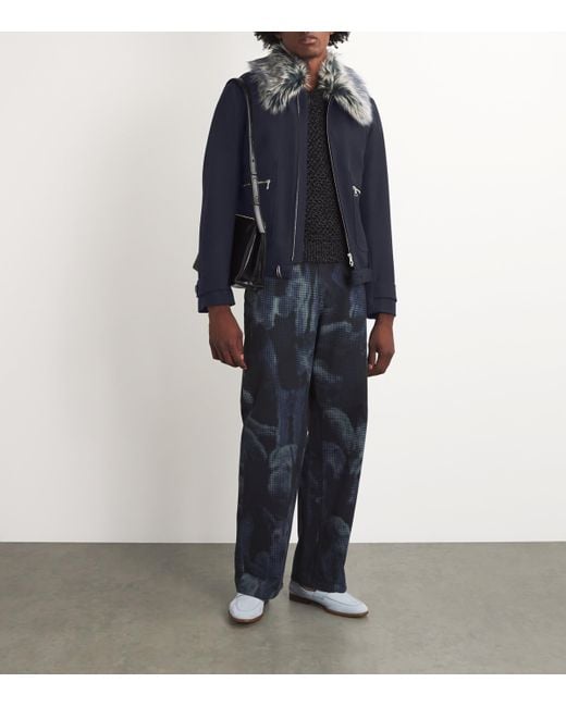 ジャケット・アウター (DRIES VAN NOTEN)VERONA BIS FUR JACKET S Dries Van Noten Faux Fur-Collar Verona Bomber Jacket in Blue