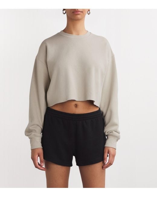 Skims White Cotton Fleece Cropped Sweatshirt