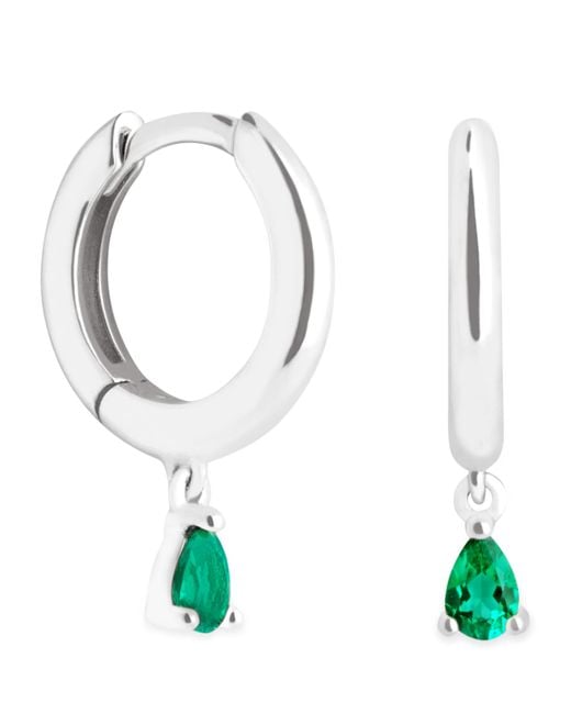Astrid & Miyu White And Emerald Pear Huggie Hoop Earrings