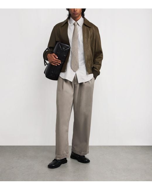 AMI Green Leather Collar Bomber Jacket for men