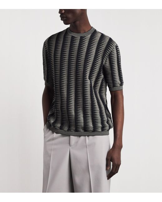 Emporio Armani Black Cotton Knitted Jacquard T-Shirt for men