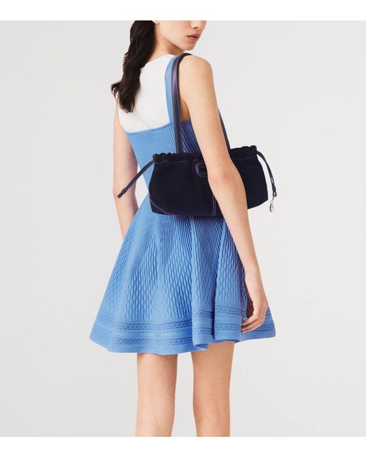 Maje Blue Embellished Knit Mini Dress