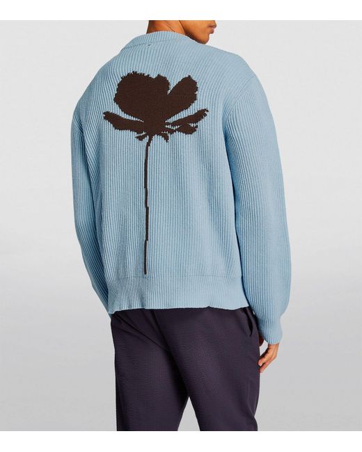 OAMC Blue Cotton Floral Print Sweater for men