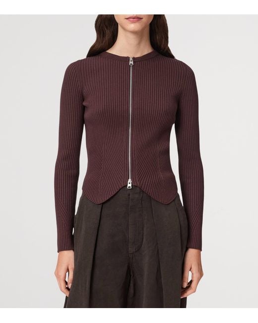 AllSaints Purple Ribbed Cruz Cardigan