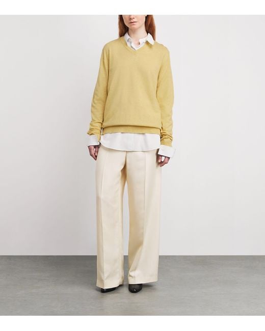 The Row Yellow Nian Cashmere V-Neck Sweater