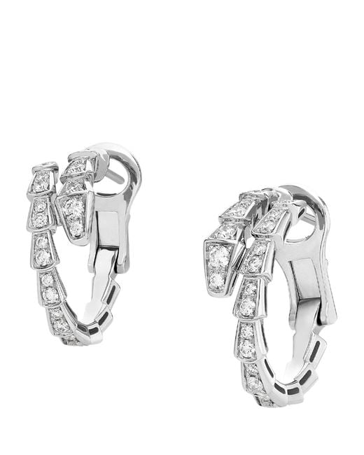BVLGARI Metallic And Diamond Serpenti Viper Hoop Earrings