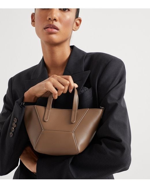 Brunello Cucinelli Brown Mini Calfskin Bc Duo Tote Bag