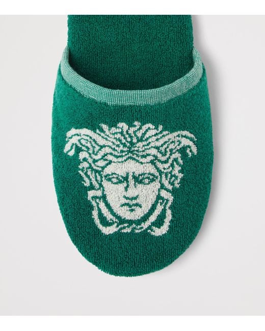 Versace Green Terry Cotton Medusa Slippers