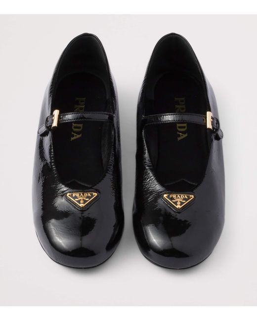 Prada Black Patent Leather Triangle Ballet Flats