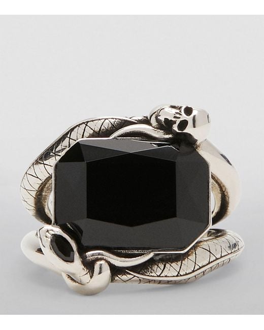 Alexander McQueen Black Swarovski Crystal Snake And Skull Ring for men