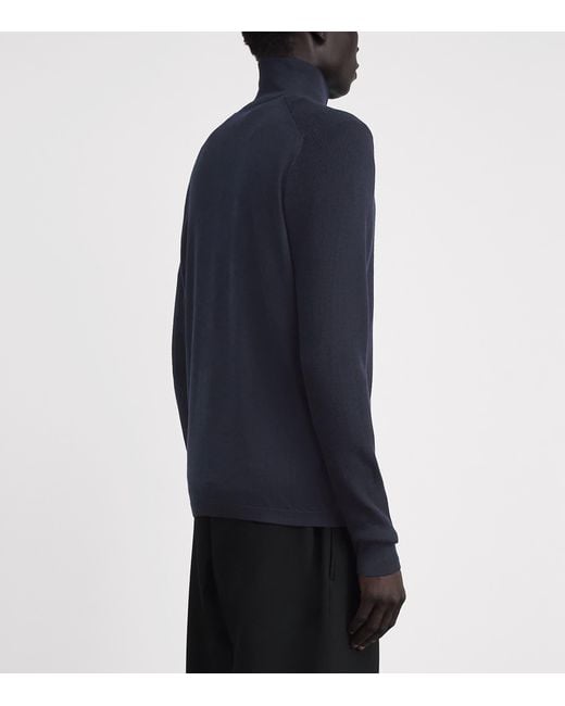 Sease Blue Virgin Wool Quarter-Zip Sweater for men