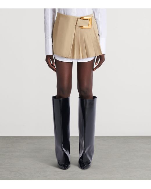 Balmain Natural Belt Detail Short Gabardine Skirt
