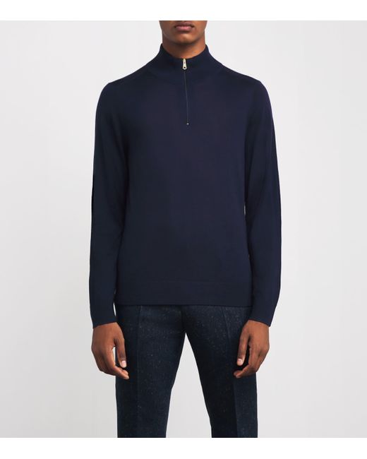 Paul Smith Blue Merino Half-Zip Sweater for men