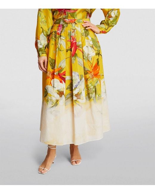 Marina Rinaldi Yellow Floral Pleated Midi Skirt