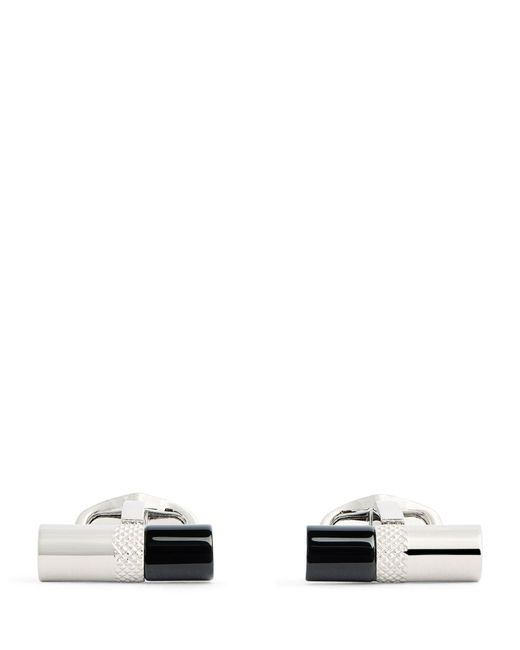 Babette Wasserman White Rhodium-Plated Stone Bar Cufflinks for men