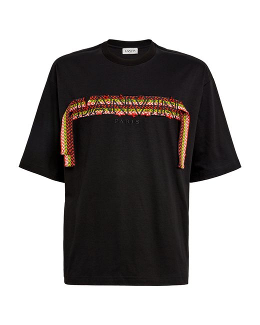 Lanvin Black Embroidered Curb Logo T-shirt for men