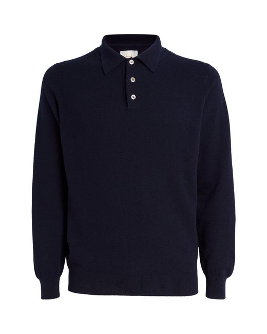 Harrods Blue Cashmere Long-sleeve Polo Shirt for men