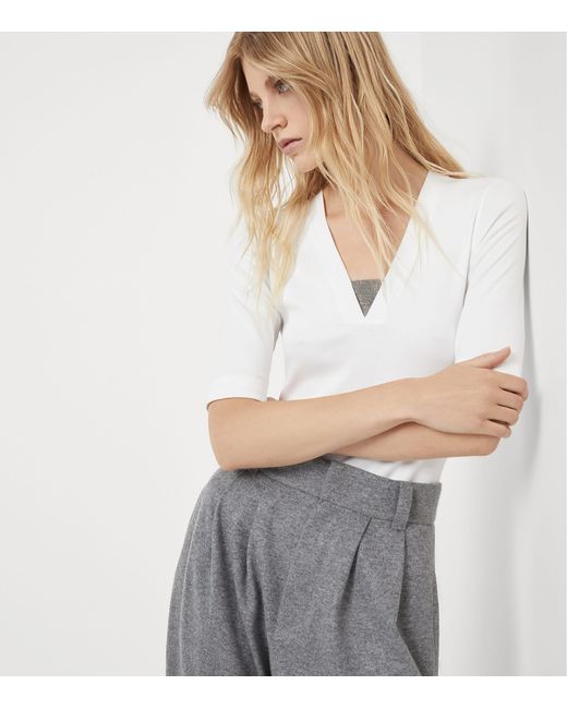 Brunello Cucinelli White Stretch-Cotton Monili-Detail T-Shirt
