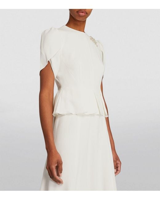 Erdem White Embellished Peplum Midi Dress