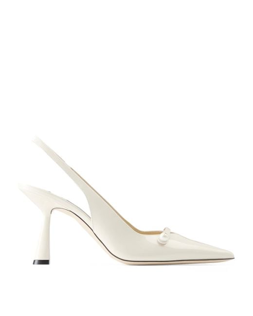 Jimmy Choo White Amita 85 Leather Slingback Pumps