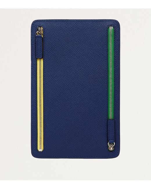 Smythson Panama Leather Multi-zip Travel Wallet in Blue for Men | Lyst