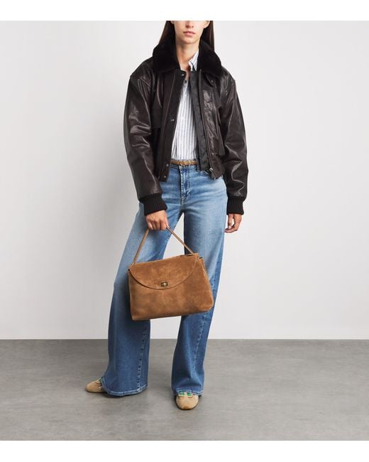 Sandro Brown Suede Le Grand Bazaar Top-Handle Bag