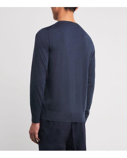 Isaia Blue Wool Crew-Neck Sweater for men
