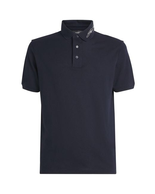 Emporio Armani Blue Cotton Piqué Signature Polo Shirt for men