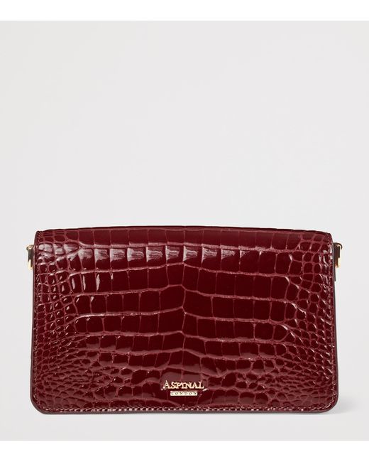 Aspinal Red Leather Croc-Embossed Eliza Clutch Bag