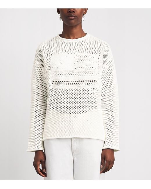 Polo Ralph Lauren White Cotton Open-Work American Flag Sweater