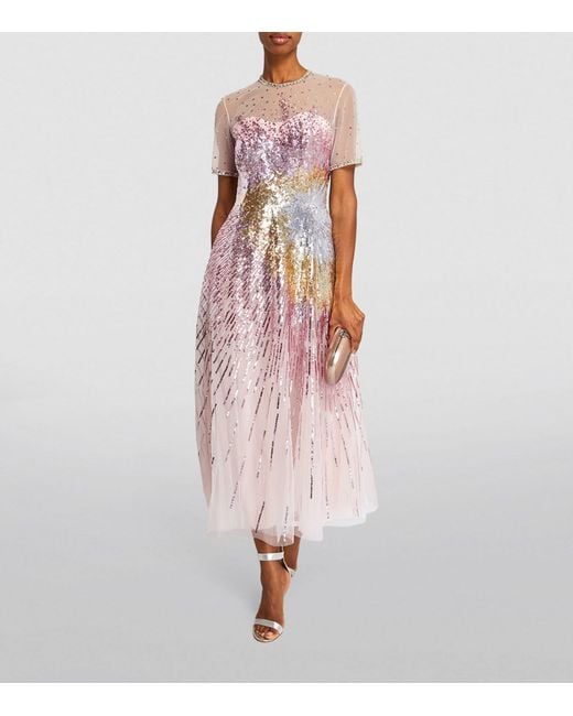 Georges Hobeika Pink Sequin-embellished Midi Dress
