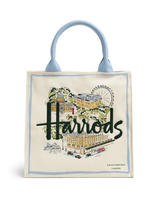 Harrods White Small Canvas City Stories Tote Bag