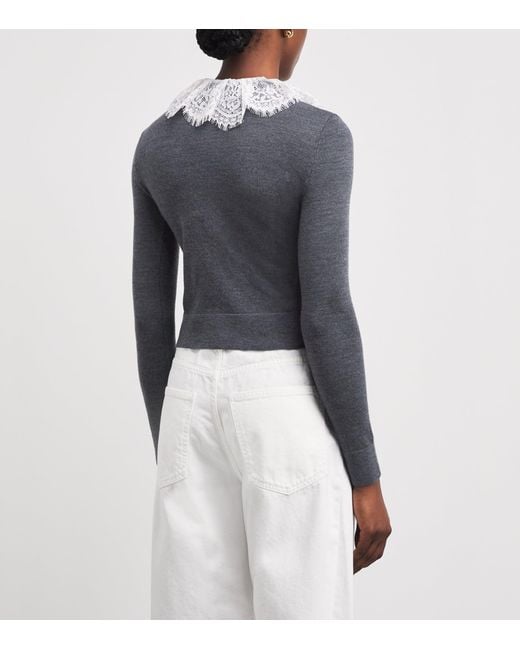 Self-Portrait Blue Wool Lace-Collar Cardigan