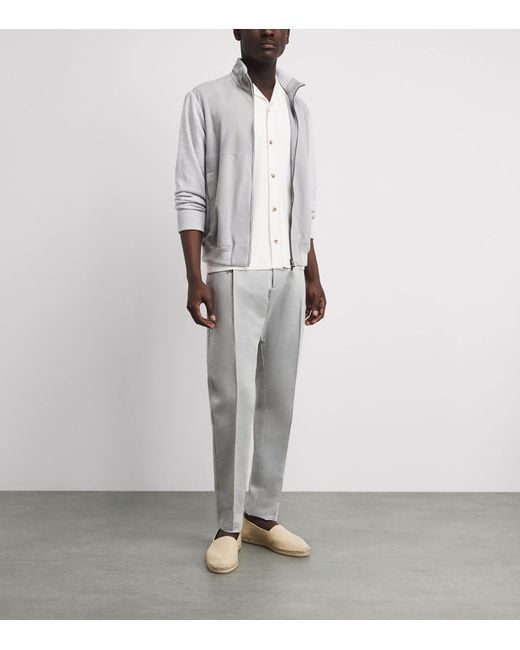 Paul & Shark Gray Linen-Cotton Drawstring Chinos for men