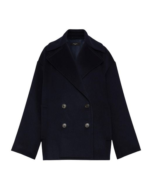 Weekend by Maxmara Blue Virgin Wool Short Coat