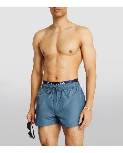Calvin Klein Blue Double-waistband Swim Shorts for men