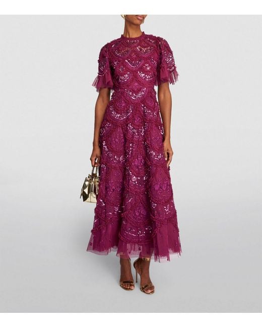 Needle & Thread Purple Tulle Embellished Carmen Gown