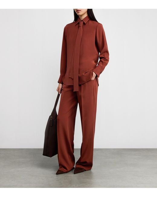 Kiton Red Stretch-Silk Pleated Trousers