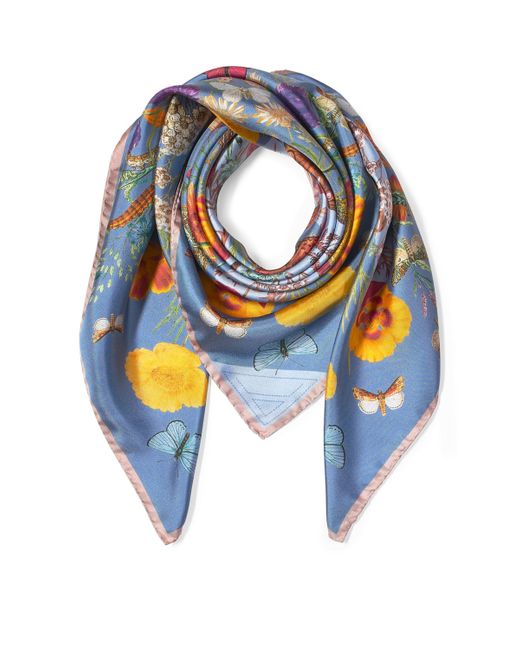 Aspinal Blue Botanical 'A' Silk Scarf