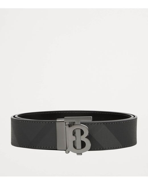 Burberry Black Leather Check Reversible Belt for men