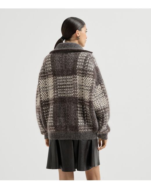 Brunello Cucinelli Gray Knitted Check Jacket