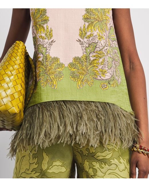 LaDoubleJ Green Feather-Trim Scala Top