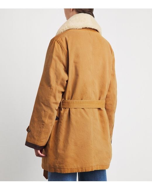 Polo Ralph Lauren Natural Canvas Shearling Trim Ranch Coat