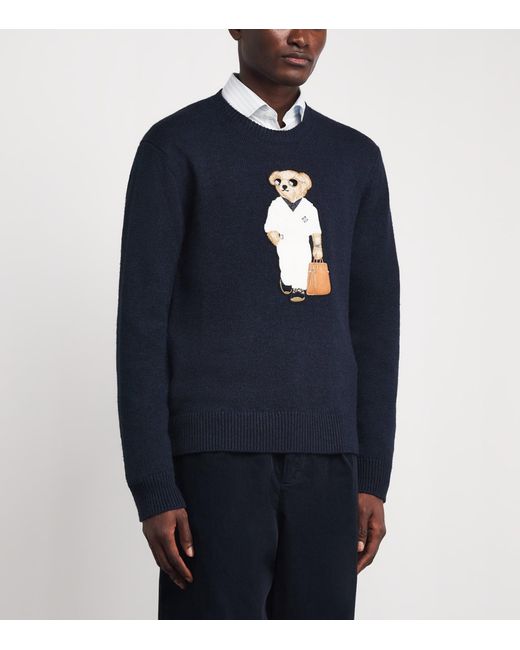 Ralph Lauren Blue Silk-Linen Polo Bear Sweater for men