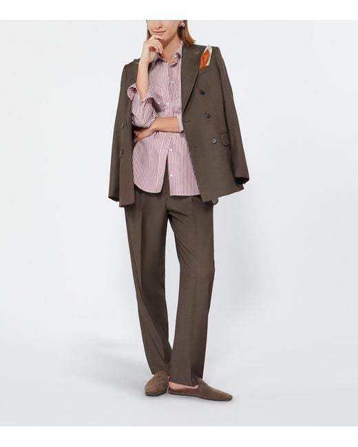 Max Mara Gray Wool Gabardine Drawstring Trousers