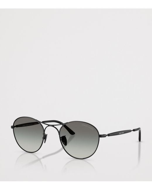 Giorgio Armani Gray Steel Round Sunglasses for men