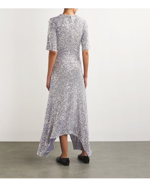 Ganni Gray Sequinned Bow Maxi Dress