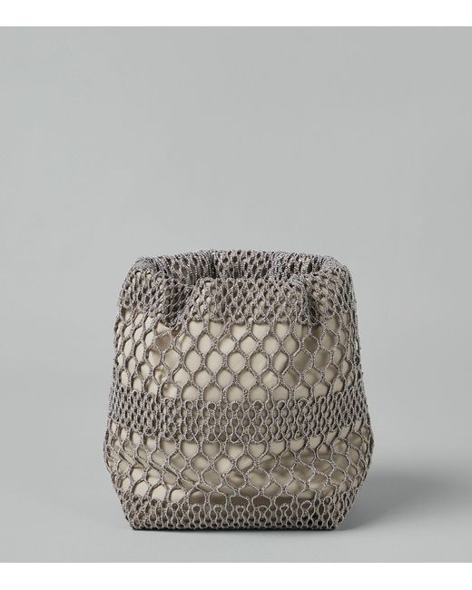 Brunello Cucinelli Gray Precious Net Bucket Bag