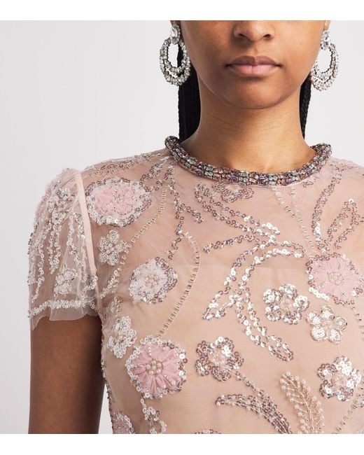 Self-Portrait Pink Sequinned Flower Midi Dress